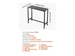 Mesa de Bar SucceBuy Alta Exterior, 100 x 37,5 cm, Mesa de Jantar Retangular, com Tampo Impermeável, Estrutura de Metal Resistente, Mobiliário de Jardim