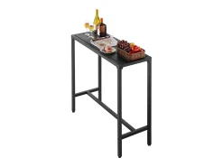 Mesa de Bar SucceBuy Alta Exterior, 100 x 37,5 cm, Mesa de Jantar Retangular, com Tampo Impermeável, Estrutura de Metal Resistente, Mobiliário de Jardim