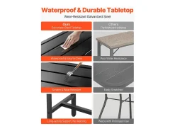 Mesa de Bar SucceBuy Alta Exterior, 140 x 37,5 cm, Mesa de Jantar Retangular, com Tampo Impermeável, Estrutura de Metal Resistente, Mobiliário de Jardim