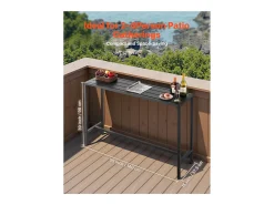 Mesa de Bar SucceBuy Alta Exterior, 140 x 37,5 cm, Mesa de Jantar Retangular, com Tampo Impermeável, Estrutura de Metal Resistente, Mobiliário de Jardim