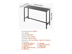 Mesa de Bar SucceBuy Alta Exterior, 140 x 37,5 cm, Mesa de Jantar Retangular, com Tampo Impermeável, Estrutura de Metal Resistente, Mobiliário de Jardim