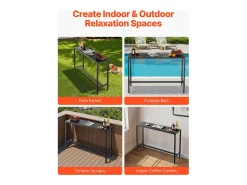 Mesa de Bar SucceBuy Alta Exterior, 140 x 37,5 cm, Mesa de Jantar Retangular, com Tampo Impermeável, Estrutura de Metal Resistente, Mobiliário de Jardim