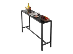 Mesa de Bar SucceBuy Alta Exterior, 140 x 37,5 cm, Mesa de Jantar Retangular, com Tampo Impermeável, Estrutura de Metal Resistente, Mobiliário de Jardim