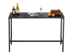 Mesa de Bar SucceBuy Alta Exterior, 140 x 37,5 cm, Mesa de Jantar Retangular, com Tampo Impermeável, Estrutura de Metal Resistente, Mobiliário de Jardim