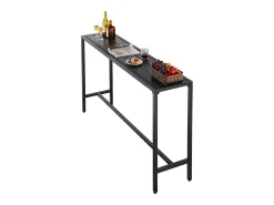 Mesa de Bar SucceBuy Alta Exterior, 160 x 37,5 cm, Mesa de Jantar Retangular, com Tampo Impermeável, Estrutura de Metal Resistente, Mobiliário de Jardim
