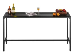 Mesa de Bar SucceBuy Alta Exterior, 160 x 37,5 cm, Mesa de Jantar Retangular, com Tampo Impermeável, Estrutura de Metal Resistente, Mobiliário de Jardim