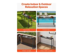 Mesa de Bar SucceBuy Alta Exterior, 160 x 37,5 cm, Mesa de Jantar Retangular, com Tampo Impermeável, Estrutura de Metal Resistente, Mobiliário de Jardim