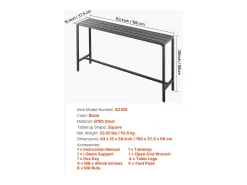 Mesa de Bar SucceBuy Alta Exterior, 160 x 37,5 cm, Mesa de Jantar Retangular, com Tampo Impermeável, Estrutura de Metal Resistente, Mobiliário de Jardim