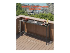 Mesa de Bar SucceBuy Alta Exterior, 160 x 37,5 cm, Mesa de Jantar Retangular, com Tampo Impermeável, Estrutura de Metal Resistente, Mobiliário de Jardim