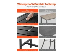 Mesa de Bar SucceBuy Alta Exterior, 160 x 37,5 cm, Mesa de Jantar Retangular, com Tampo Impermeável, Estrutura de Metal Resistente, Mobiliário de Jardim