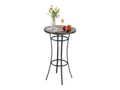 Mesa de Bar SucceBuy Redonda, 60x101 cm, Mesa de Bistrô Alta Exterior, com Tampo, Estrutura de Metal Resistente, Mobiliário de Jardim para Pátio, Terraço