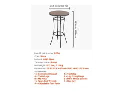 Mesa de Bar SucceBuy Redonda, 60x101 cm, Mesa de Bistrô Alta Exterior, com Tampo, Estrutura de Metal Resistente, Mobiliário de Jardim para Pátio, Terraço
