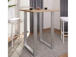 Mesa de bar VCM | Tresen | Mesa em pé | Mesa alta | Mesa de mesa com rolamentos - Xona 80x50 cm (Prata / Sonoma Oak)