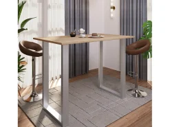Mesa de bar VCM | Tresen | Mesa em pé | Mesa alta | Mesa de mesa com rolamentos - Xona 140x80 cm (Prata / Sonoma Oak)