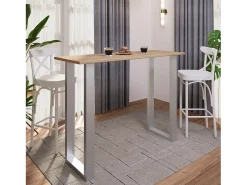 Mesa de bar VCM | Tresen | Mesa em pé | Mesa alta | Mesa de mesa com rolamentos - Xona 140x50 cm (Prata / Sonoma Oak)