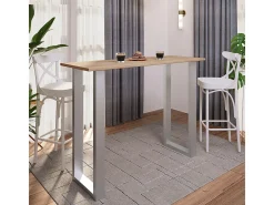 Mesa de bar VCM | Tresen | Mesa em pé | Mesa alta | Mesa de mesa com rolamentos - Xona 140x50 cm (Prata / Sonoma Oak)