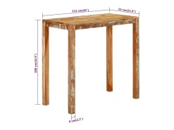 Mesa de bar 112x55x108 cm madeira recuperada maciça