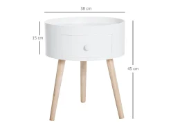 Mesa de cabeceira, mesa lateral com tampo elevado e pés de madeira, φ38 x 45 cm, MDF+Madeira