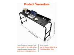 Mesa de Cabeceira Móvel SucceBuy, Mesa de Apoio com 4 Rodízios e Tomada, Secretária de Cabeceira com Altura Ajustável para Casa, Escritório, Preta