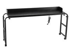 Mesa de Cabeceira Móvel SucceBuy, Mesa de Apoio com 4 Rodízios e Tomada, Secretária de Cabeceira com Altura Ajustável para Casa, Escritório, Preta
