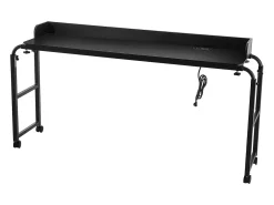 Mesa de Cabeceira Móvel SucceBuy, Mesa de Apoio com 4 Rodízios e Tomada, Secretária de Cabeceira com Altura Ajustável para Casa, Escritório, Preta
