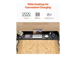 Mesa de Cabeceira Móvel SucceBuy, Mesa de Apoio com 4 Rodízios e Tomada, Secretária de Cabeceira com Altura Ajustável para Casa, Escritório, Preta