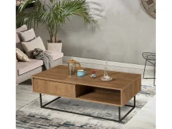Mesa de café Dbellod, Mesa de café baixa, Porta-revistas de sofá,Prateleira de sala, 120x60h43 cm, Noz e Preto
