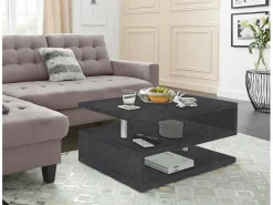 Mesa de café Dcambias, Mesa de sala de estar, Armário de armazenamento baixo, Mesa de café, 90x55h41 cm, Ardósia