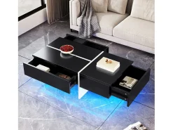 Mesa de café de 3 -acumulada, com LEDs e aplicativo, painel de partículas, preto e branco, 100x50 x34.5cm