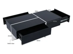 Mesa de café de 3 -acumulada, com LEDs e aplicativo, painel de partículas, preto e branco, 100x50 x34.5cm
