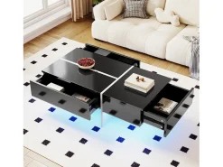 Mesa de café de 3 -acumulada, com LEDs e aplicativo, painel de partículas, preto e branco, 100x50 x34.5cm