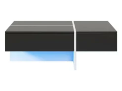 Mesa de café de 3 -acumulada, com LEDs e aplicativo, painel de partículas, preto e branco, 100x50 x34.5cm
