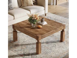 Mesa de Café de Madeira Sólida, Mesa de Sala de Estar Retangular Moderna de Meio Século com 100cm