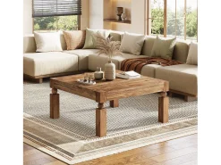 Mesa de Café de Madeira Sólida, Mesa de Sala de Estar Retangular Moderna de Meio Século com 100cm