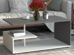 Mesa de café de madeira VCM Sofatic Sala de estar Mesa de mesa lateral Mesa de café Maliso M (branco / antracite)
