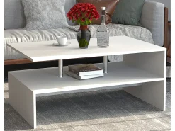Mesa de café de madeira VCM Sofatic Sala de estar Mesa de mesa lateral Mesa de café Maliso L (Branco)