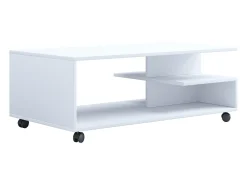 Mesa de café de madeira VCM Sofatic Sala de estar Mesa de rolamento Mesa de café Stango XL (Branco)
