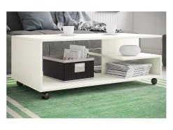 Mesa de café de madeira VCM Sofatic Sala de estar Mesa de rolamento Mesa de café Stango XL (Branco)
