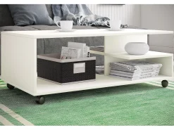 Mesa de café de madeira VCM Sofatic Sala de estar Mesa de rolamento Mesa de café Stango XL (Branco)