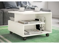 Mesa de café de madeira VCM Sofatic Sala de estar Mesa de rolamento Mesa de café Stango S (Branco)