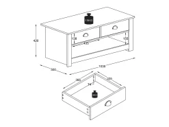 Mesa de café de madeira VCM Mesa de café Sofatic Sala de estar Gaveta de mesa Balusa (Branco)
