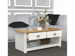 Mesa de café de madeira VCM Mesa de café Sofatic Sala de estar Gaveta de mesa Balusa (Branco)