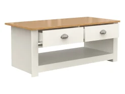 Mesa de café de madeira VCM Mesa de café Sofatic Sala de estar Gaveta de mesa Balusa (Branco)