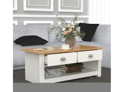 Mesa de café de madeira VCM Mesa de café Sofatic Sala de estar Gaveta de mesa Balusa (Branco)