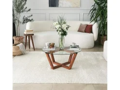 Mesa de café Dflorenz, TavOlo baixo de café, Suporte de revistas para sofá, Prateleira de sala de estar, 75x75h35 cm, Noz