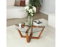 Mesa de café Dflorenz, TavOlo baixo de café, Suporte de revistas para sofá, Prateleira de sala de estar, 75x75h35 cm, Noz