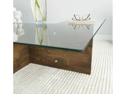 Mesa de café Dharasli, Mesa de café, Porta-revistas para sofá, Prateleira para sala, 90x90h35 cm, Nogueira