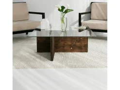 Mesa de café Dharasli, Mesa de café, Porta-revistas para sofá, Prateleira para sala, 90x90h35 cm, Nogueira