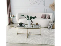 Mesa de café Dionit, Mesa baixa para café, Suporte para sofá, Prateleira para sala de estar, 94x64h35 cm, Ouro