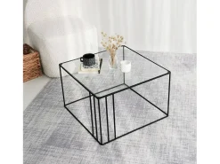 Mesa de café Dkaramok, Mesa de caféFè, Suporte para sofá, Prateleira para sala de estar, 55x55h36 cm, Preto